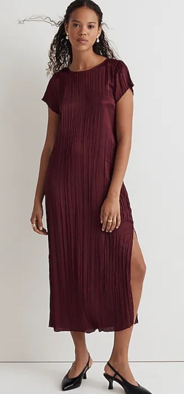 Madewell Short-Sleeve Slip Midi Dress in Plissé Size XS EUC